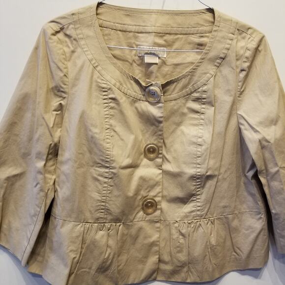 Michael Kors Tan Vintage Cropped LinenTop Jacket Ruffle Hem Buttons Size XL - Picture 13 of 15